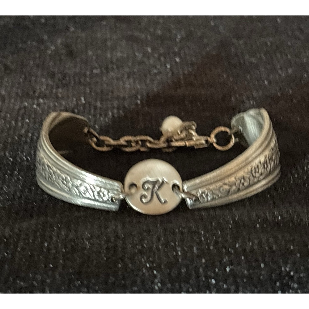 Vintage Spoon Bracelet Silver Plated With A " K"  In The Center